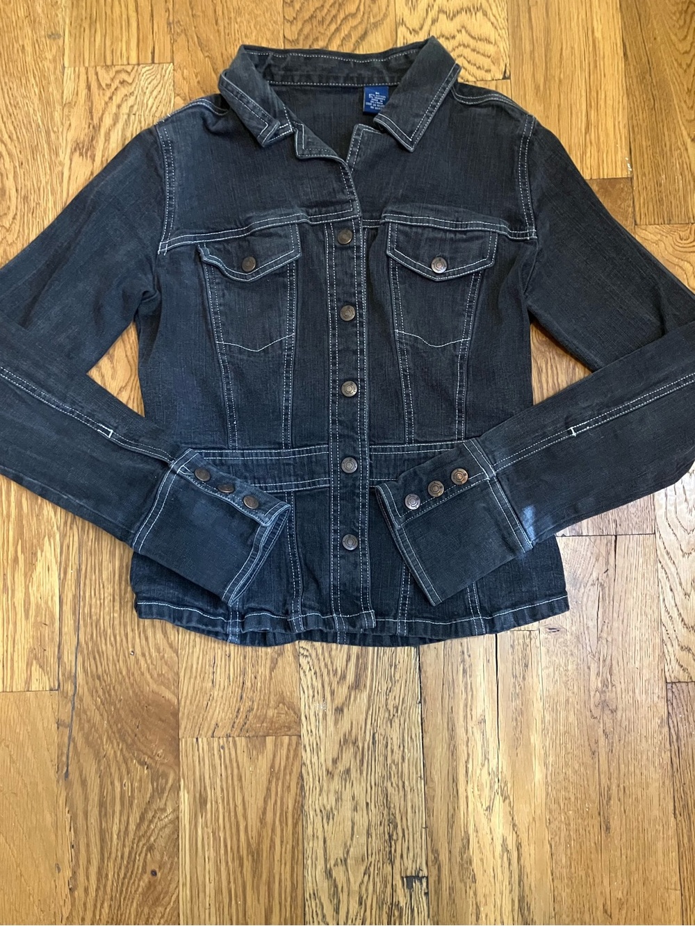 So GSJC Black Denim Jean Jacket Women's M Medium Snap Front Used Good 96157
